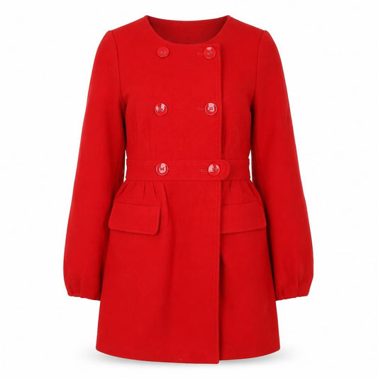 Chloé Women's Red Wool Blend Belted Pea Coat Size 8