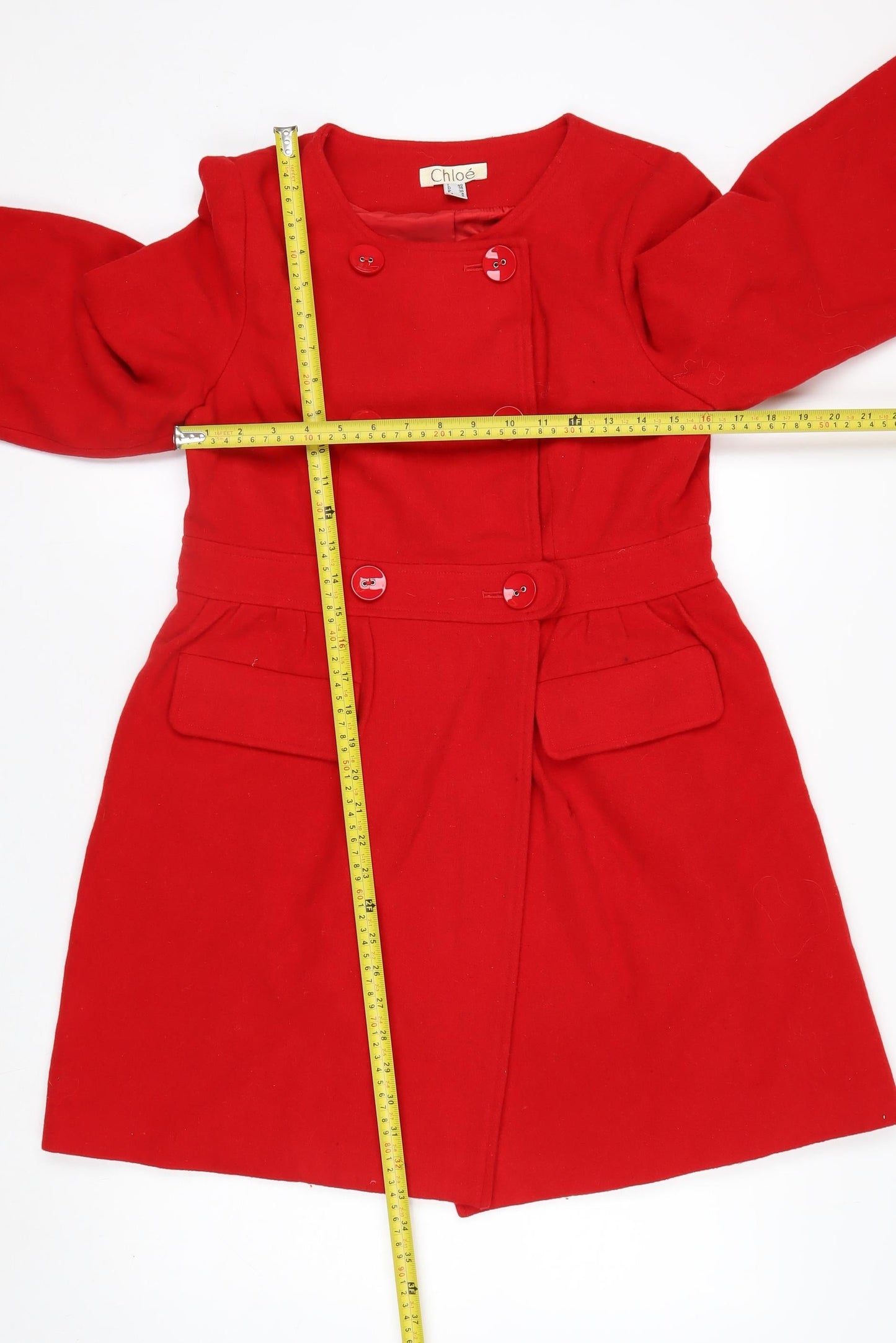 Chloé Women's Red Wool Blend Belted Pea Coat Size 8