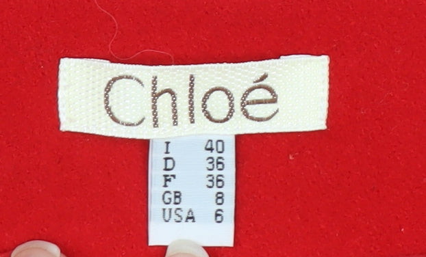 Chloé Women's Red Wool Blend Belted Pea Coat Size 8