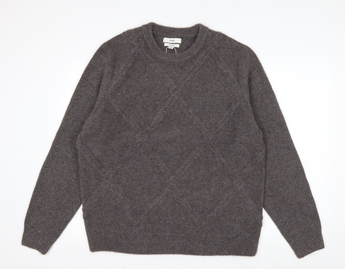 Marks and Spencer Men's Brown XL Crew Neck Wool Blend Jumper