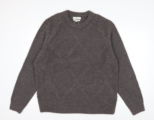 Marks and Spencer Men's Brown XL Crew Neck Wool Blend Jumper