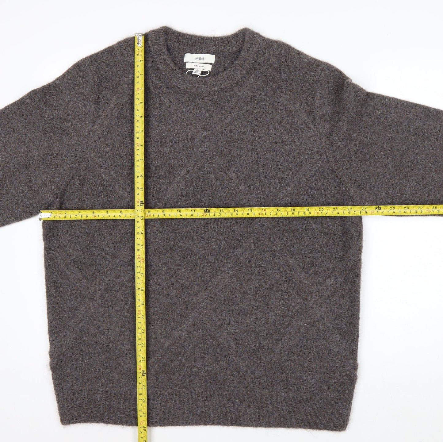 Marks and Spencer Men's Brown XL Crew Neck Wool Blend Jumper