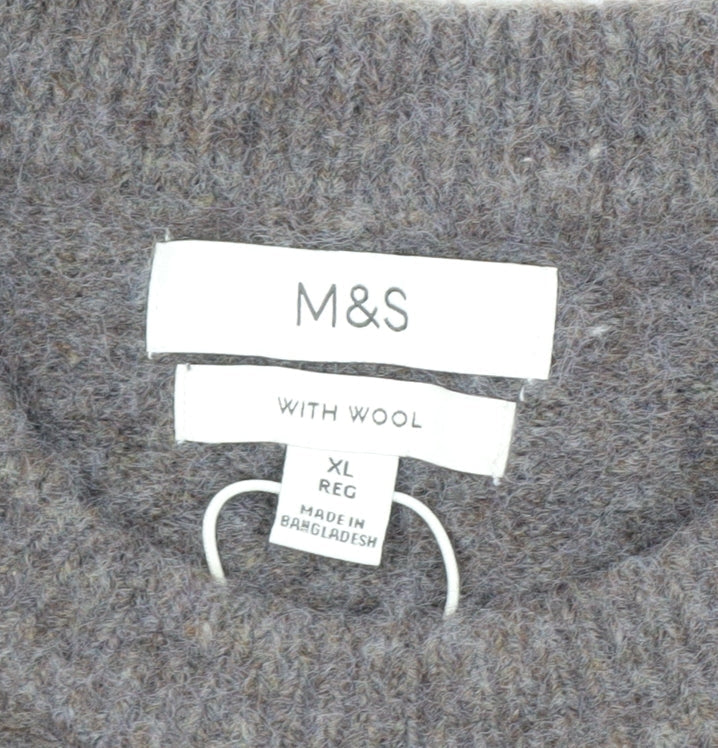 Marks and Spencer Men's Brown XL Crew Neck Wool Blend Jumper