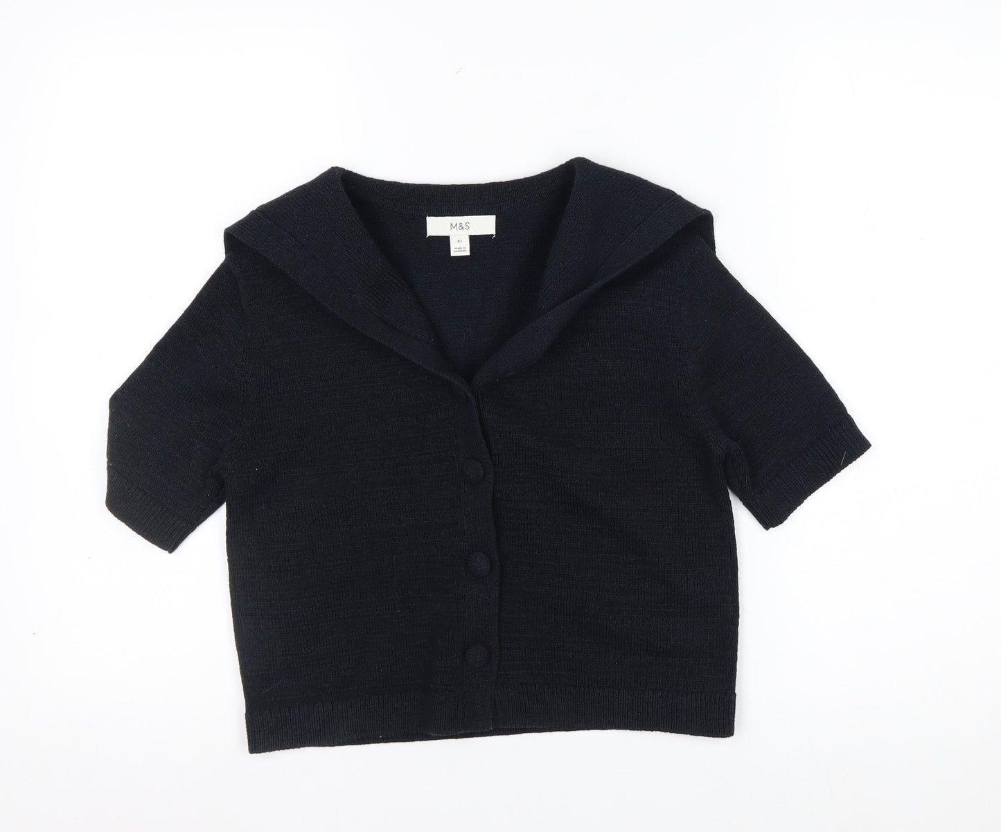 Marks and Spencer Women's Black Cropped Button-Up Knit Top XS
