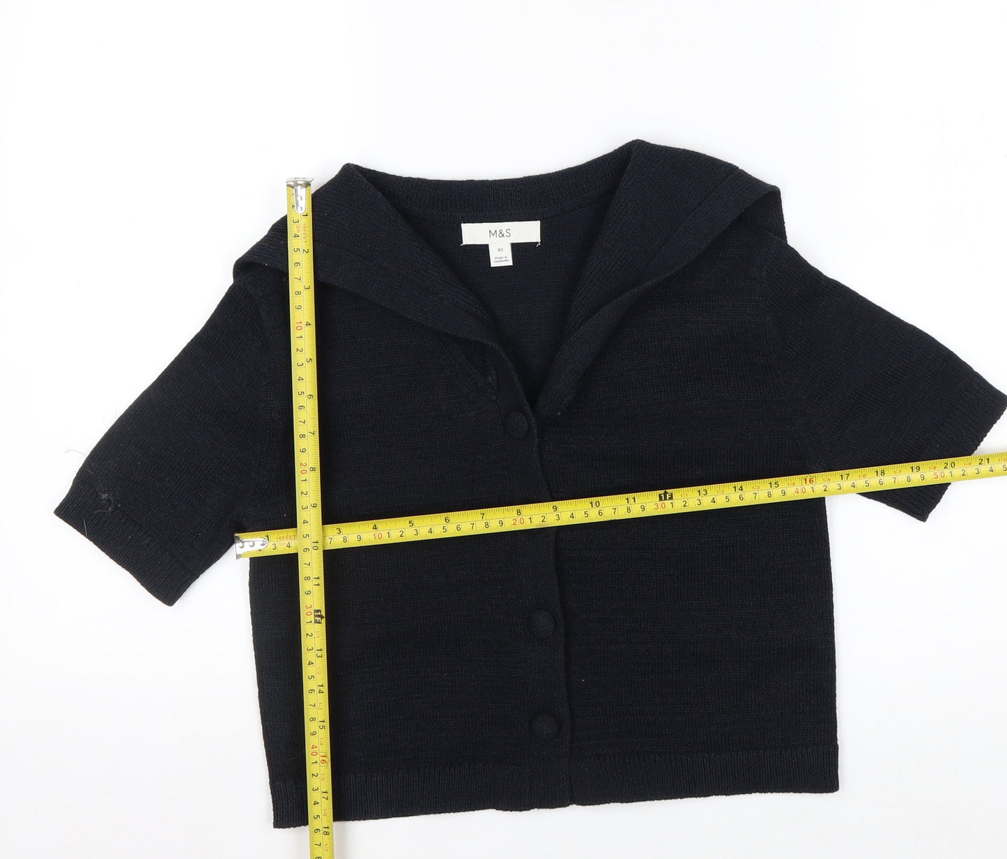 Marks and Spencer Women's Black Cropped Button-Up Knit Top XS