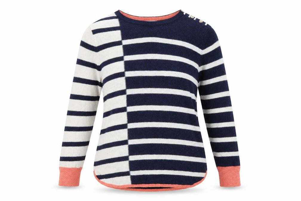White Stuff Women's Blue Striped Merino Wool Jumper Size 18
