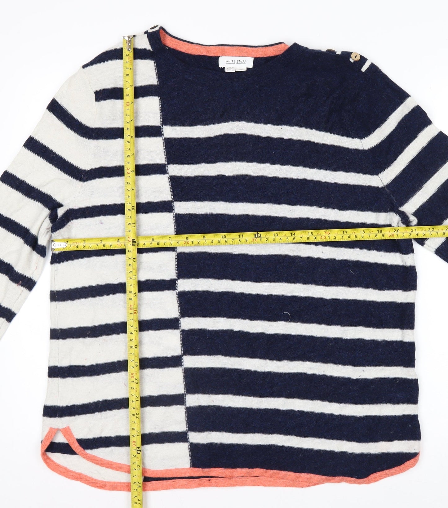 White Stuff Women's Blue Striped Merino Wool Jumper Size 18