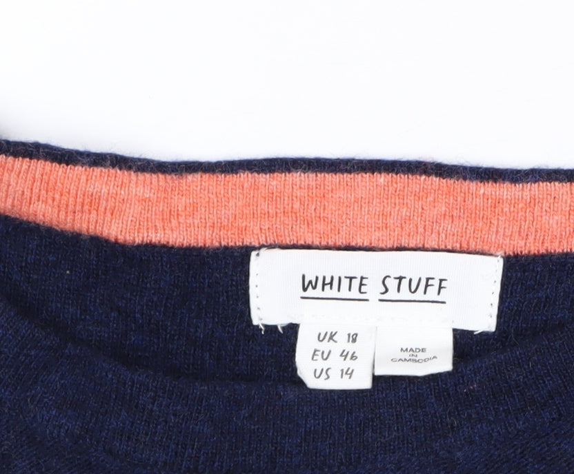 White Stuff Women's Blue Striped Merino Wool Jumper Size 18