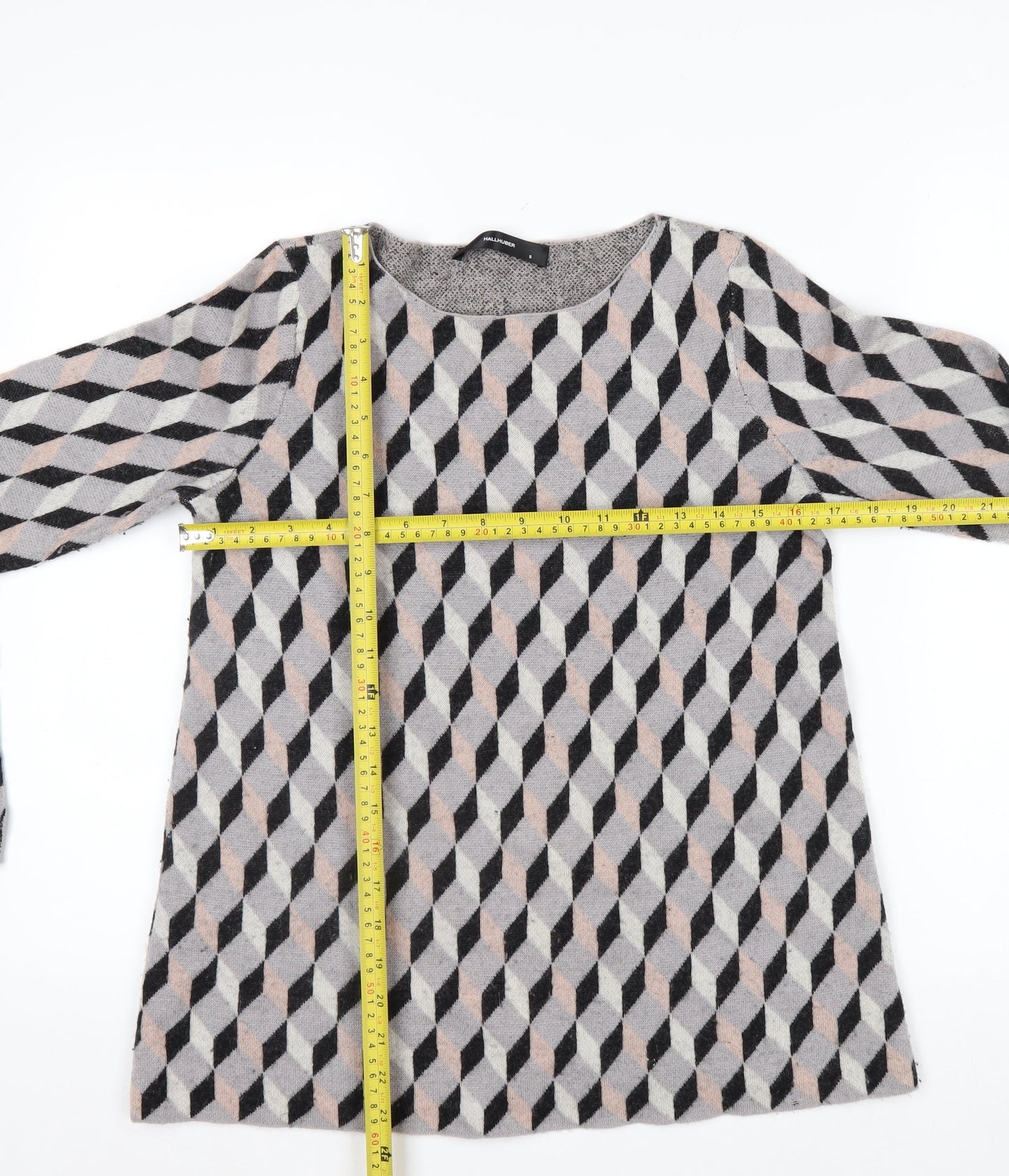 Hallhuber Women's Multicoloured Wool Geometric Pullover Jumper Size S