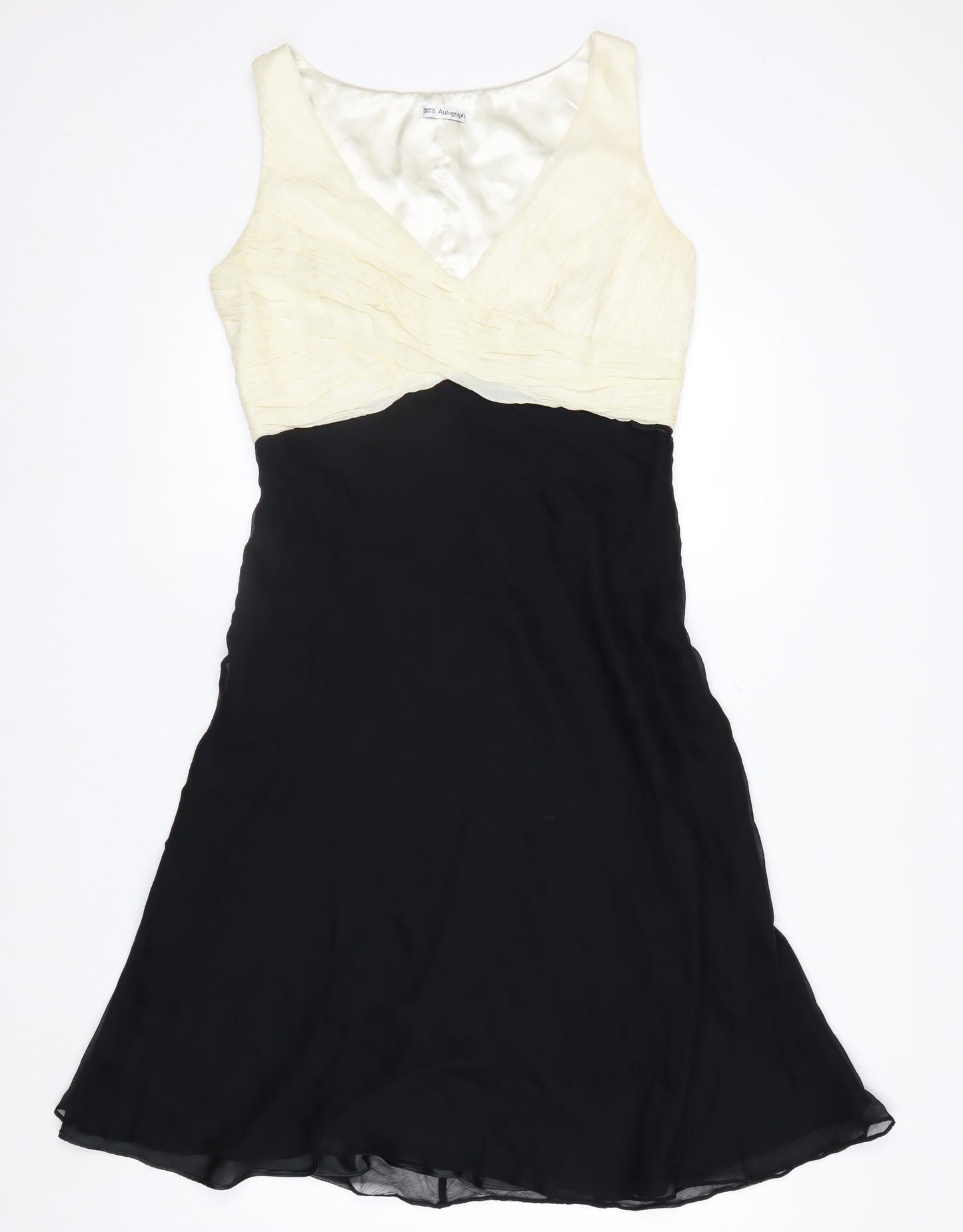 Marks and Spencer Women Ivory Black Silk A-Line Dress Size 12