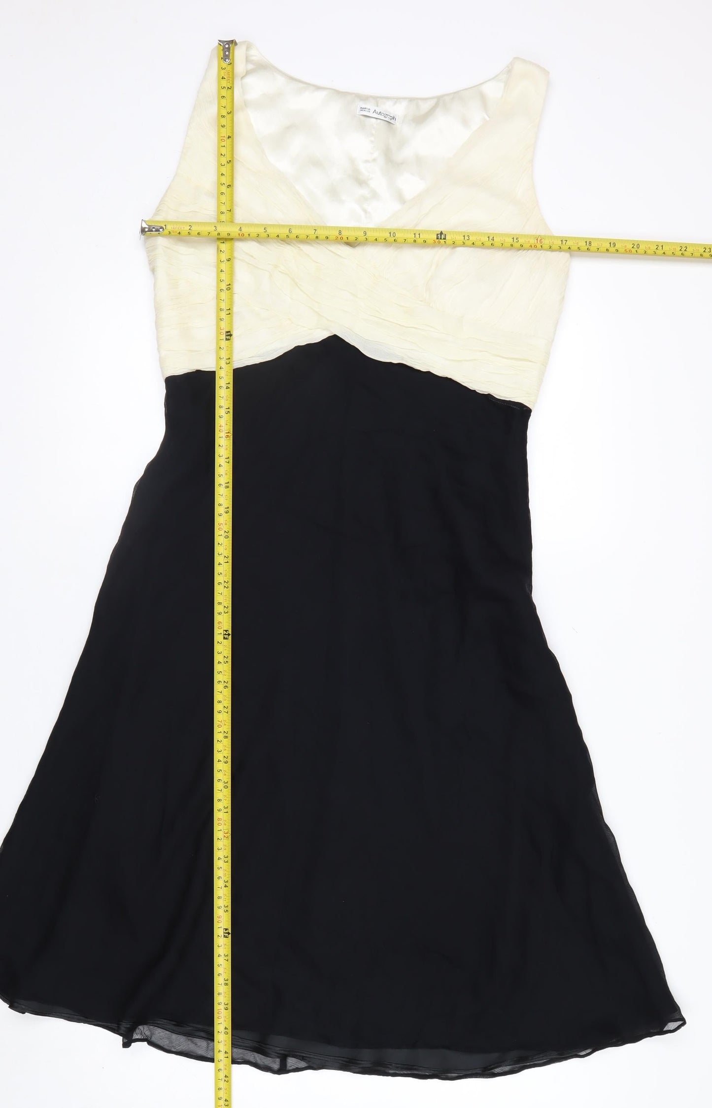 Marks and Spencer Women Ivory Black Silk A-Line Dress Size 12