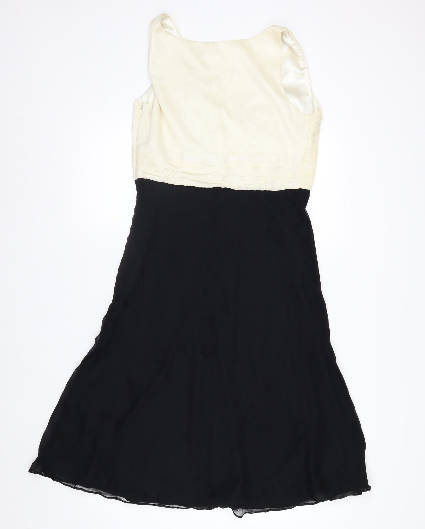 Marks and Spencer Women Ivory Black Silk A-Line Dress Size 12