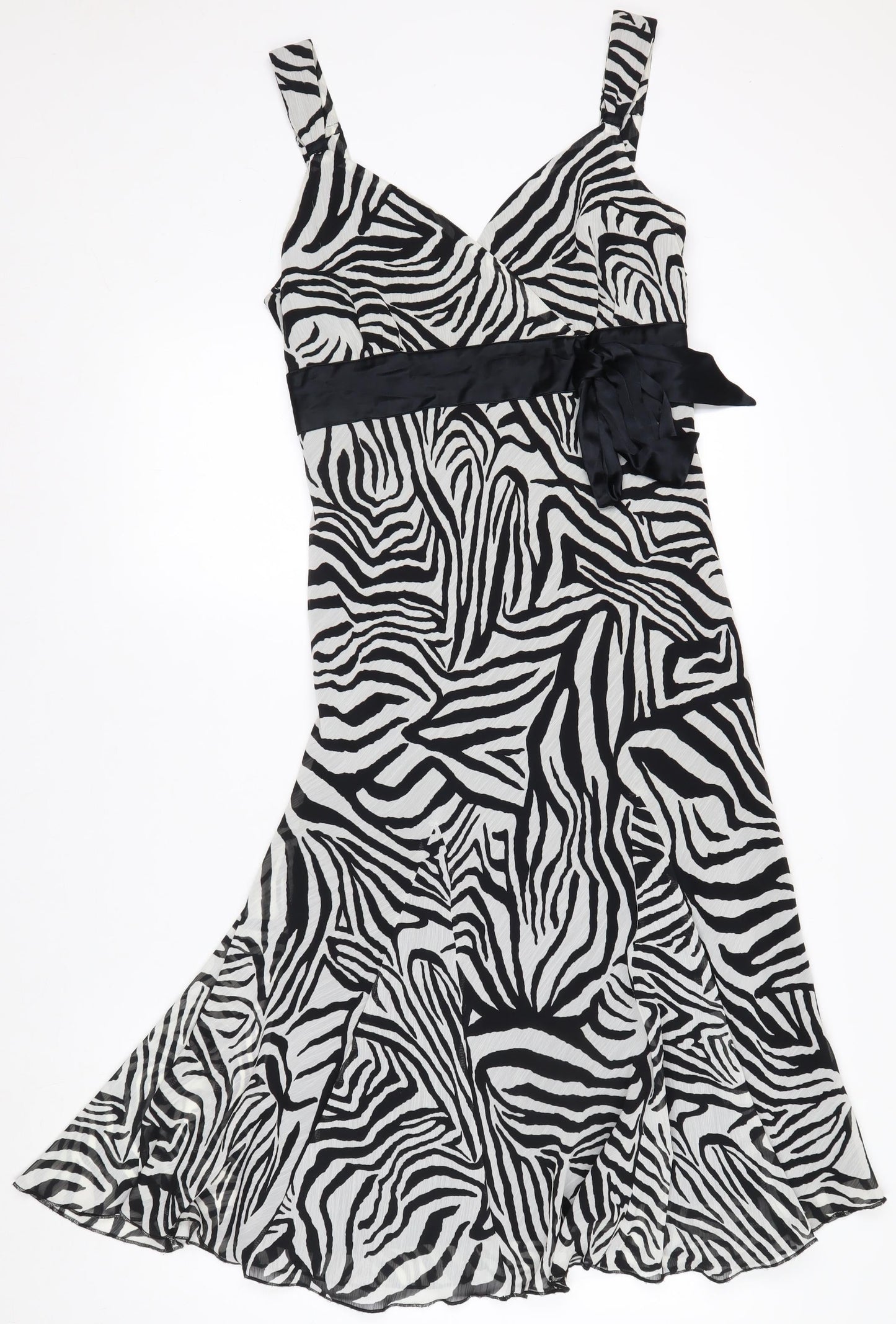 Marks and Spencer Women’s Black Zebra Print Hi-Low A-Line Dress Size 12