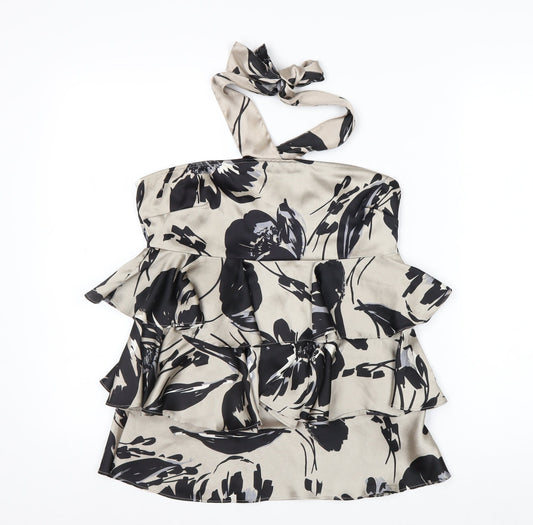 Preloved Next Women’s Beige Floral Halter Ruffle Blouse Size 10 - Front