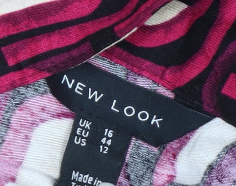 New Look Womens Multicoloured Geometric A-Line Jersey Dress Size 16