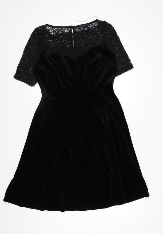 Marks and Spencer Women’s Black Velvet Lace Fit & Flare Dress Size 12