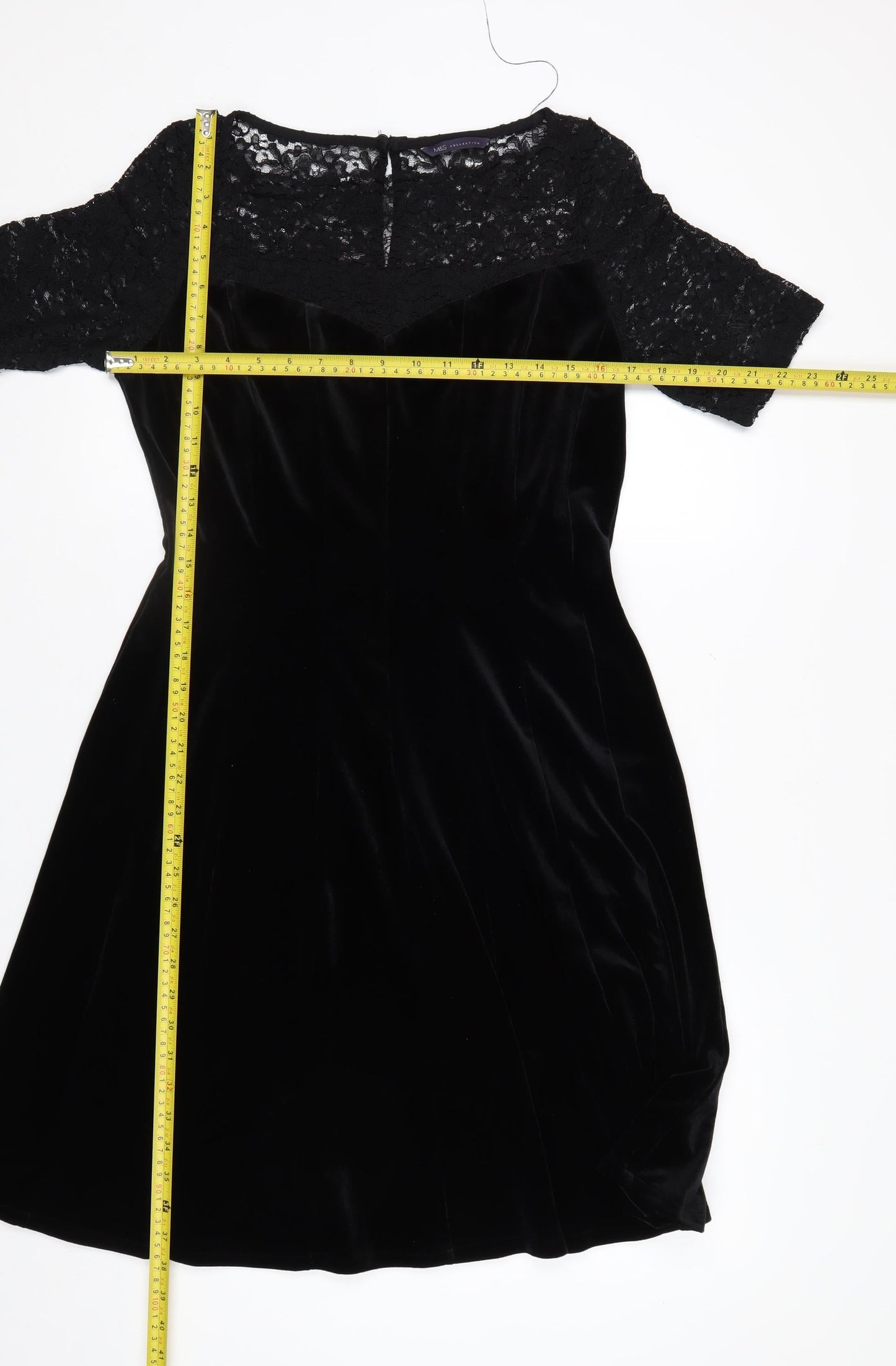 Marks and Spencer Women’s Black Velvet Lace Fit & Flare Dress Size 12