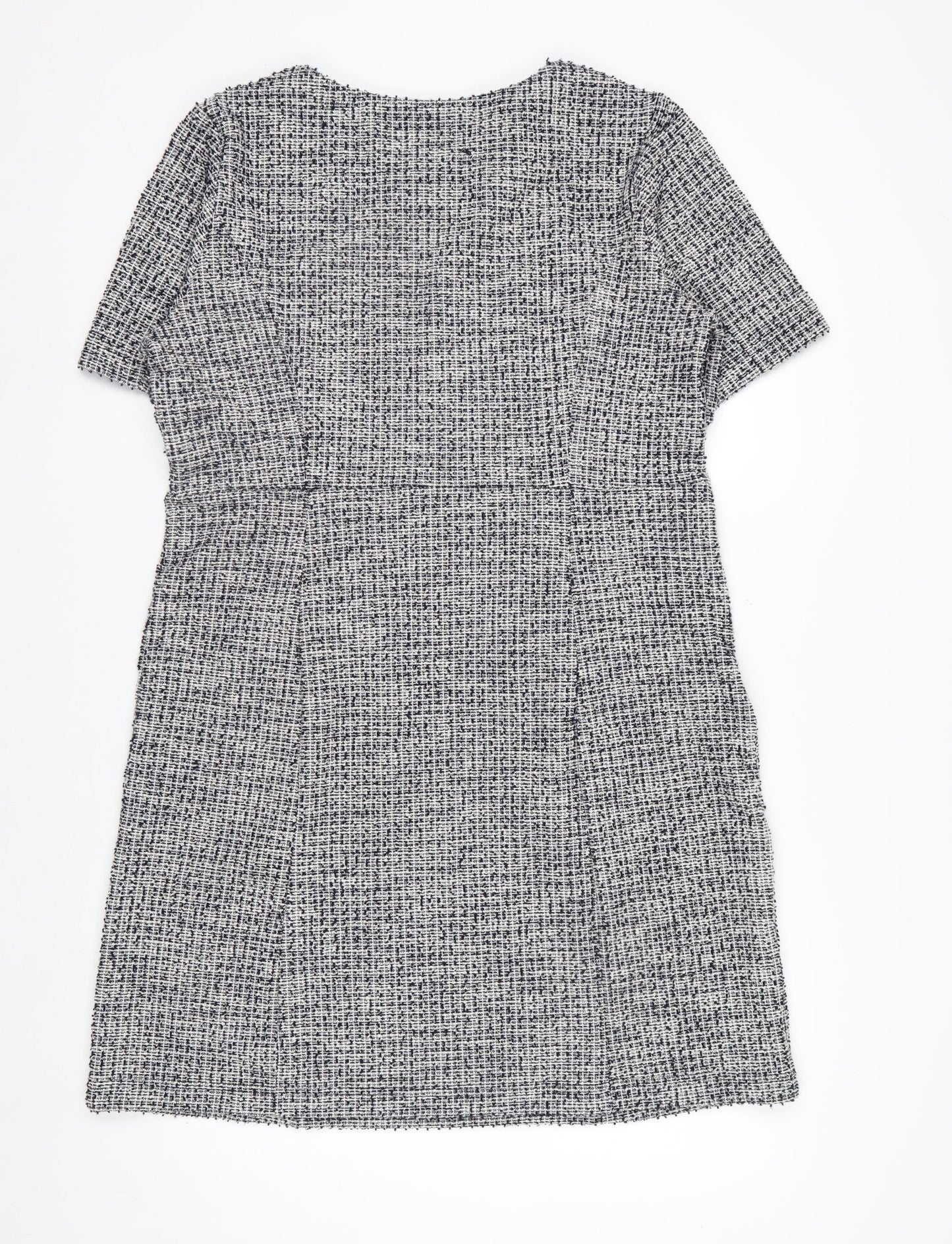 ET VOUS Women’s Grey Shift Dress Size 14 Tweed Workwear Short Sleeve