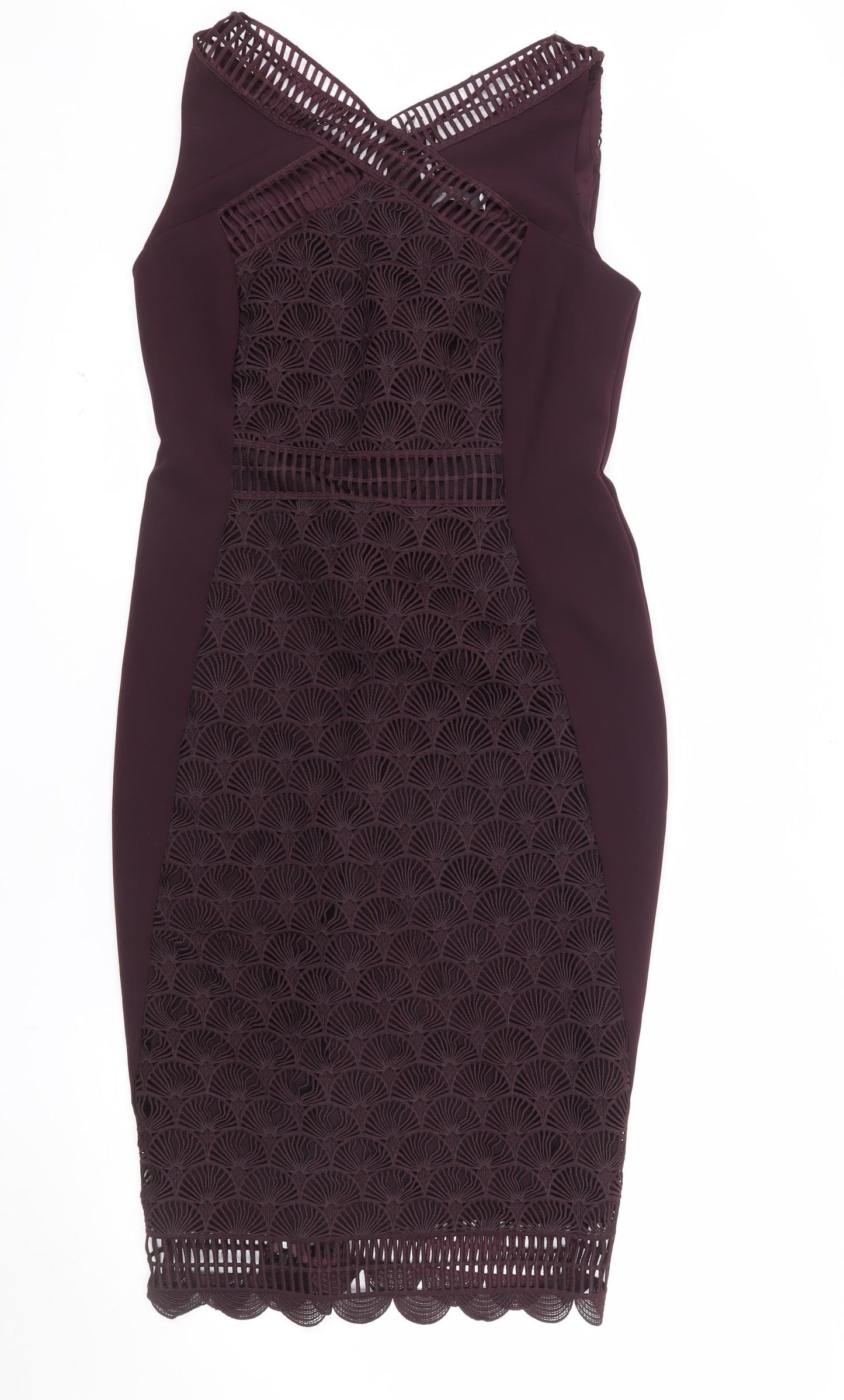Mint Velvet Women’s Purple Lace Sheath Dress Size 12 Sleeveless Halter