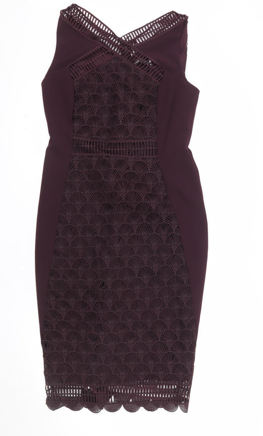Mint Velvet Women’s Purple Lace Sheath Dress Size 12 Sleeveless Halter