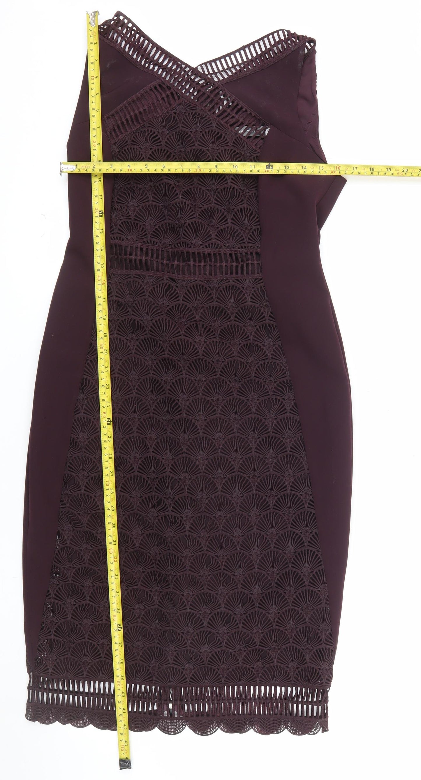 Mint Velvet Women’s Purple Lace Sheath Dress Size 12 Sleeveless Halter