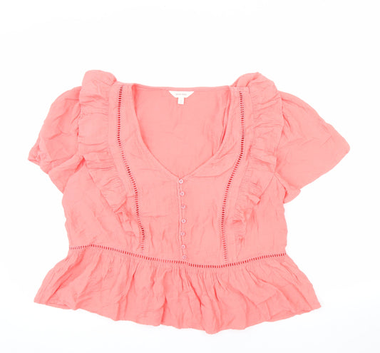 Preloved Marks and Spencer Per Una Women's Pink Cotton Ruffle Tunic Blouse Size 14 - Front