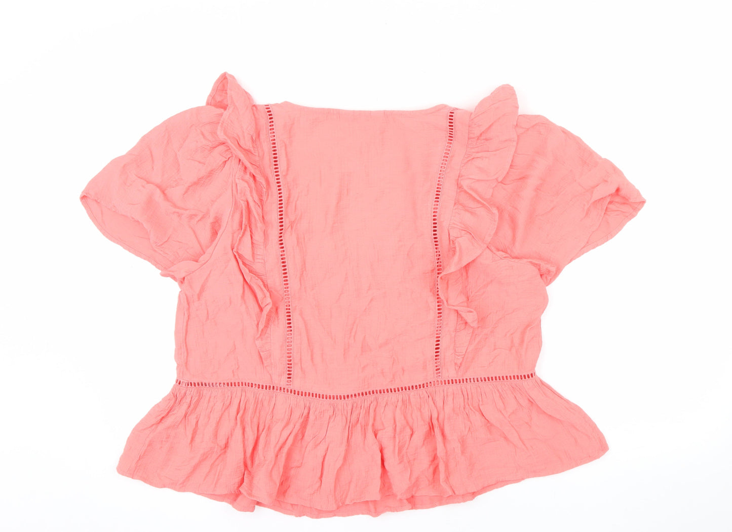Marks and Spencer Per Una Women's Pink Cotton Ruffle Tunic Blouse Size 14