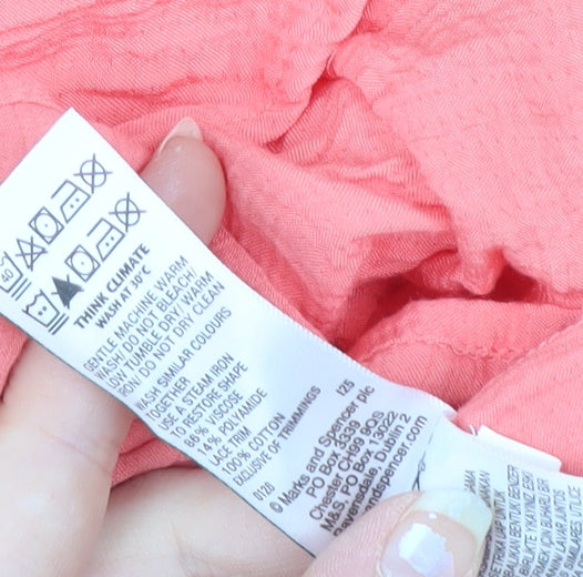 Marks and Spencer Per Una Women's Pink Cotton Ruffle Tunic Blouse Size 14