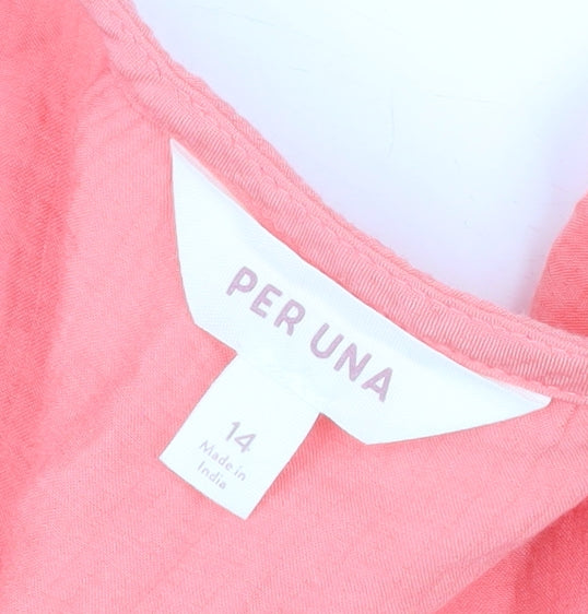 Marks and Spencer Per Una Women's Pink Cotton Ruffle Tunic Blouse Size 14