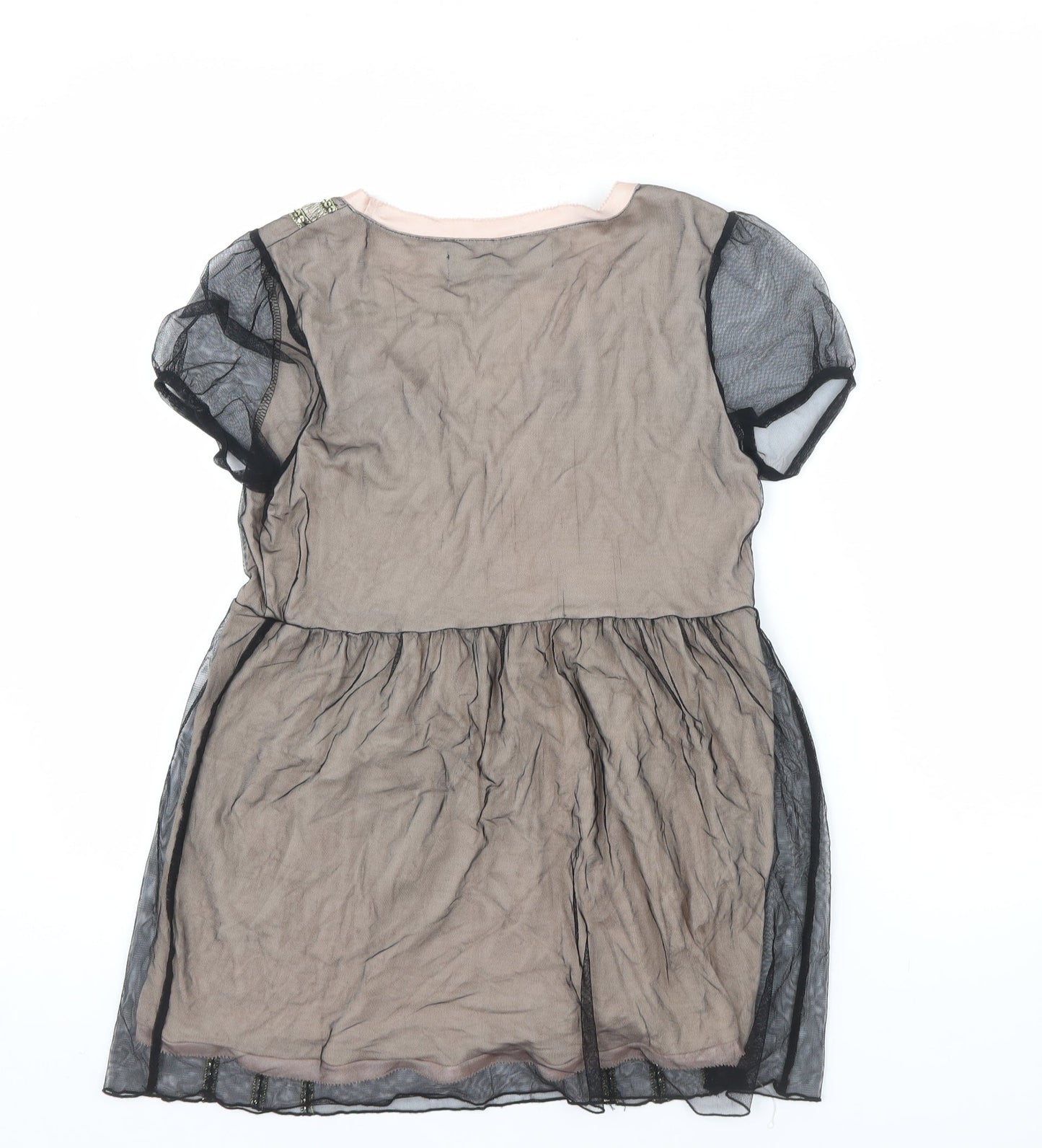 Next Signature Women's Beige Sequin Short Sleeve Shift Dress Size 12