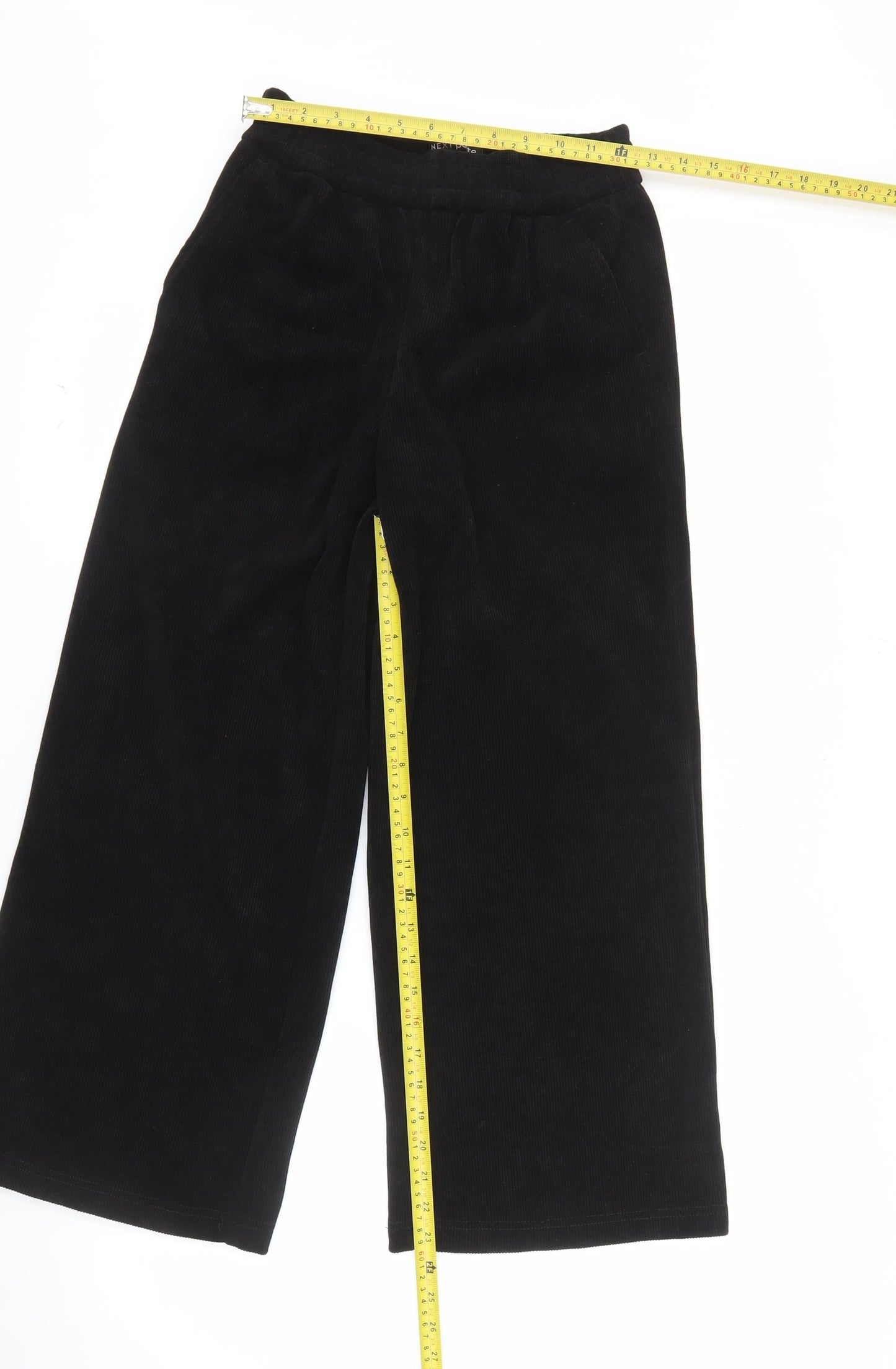 Next Petite Women's Black Corduroy Wide-Leg Trousers UK 6P