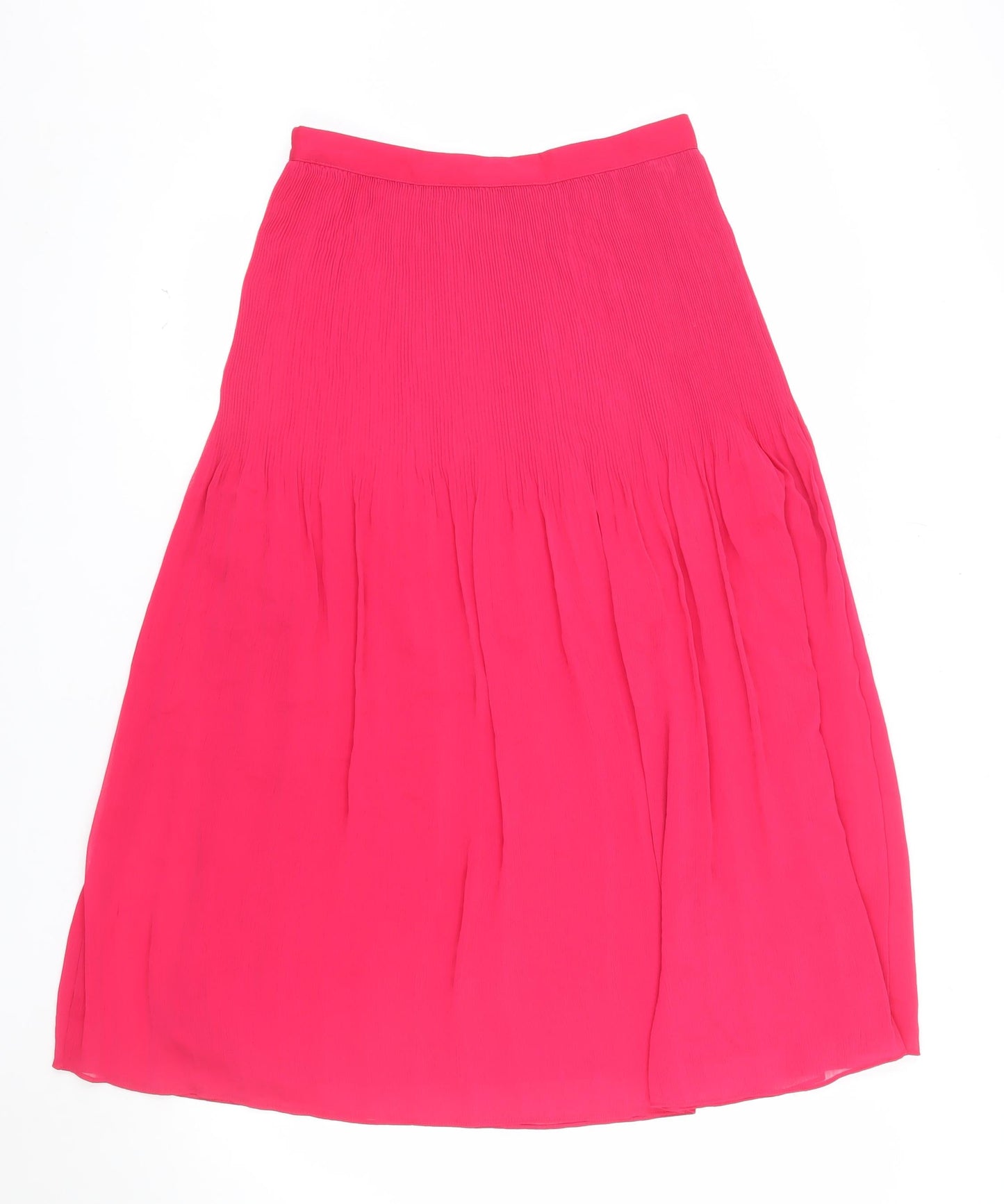 Marks and Spencer Women Pink Pleated Knee Length Chiffon Skirt Size 10