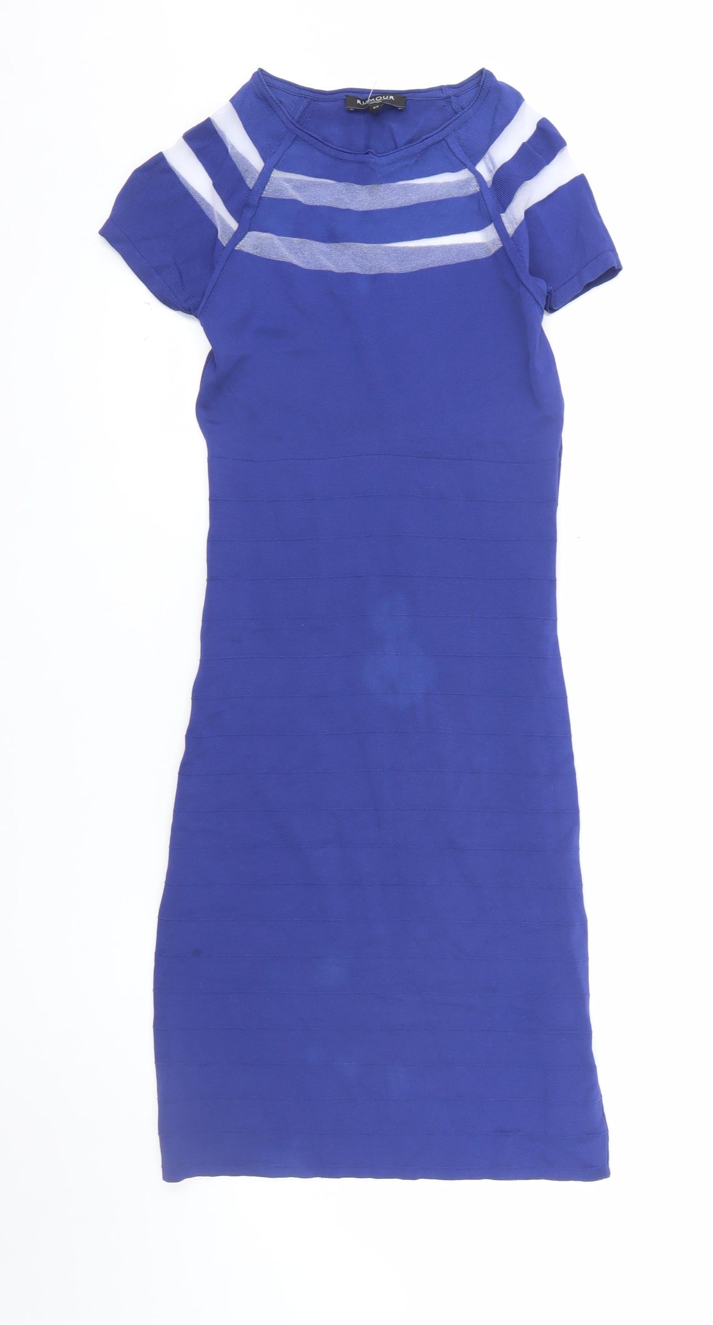 Rumour London Women Blue XS Bodycon Knit Short Sleeve Dress