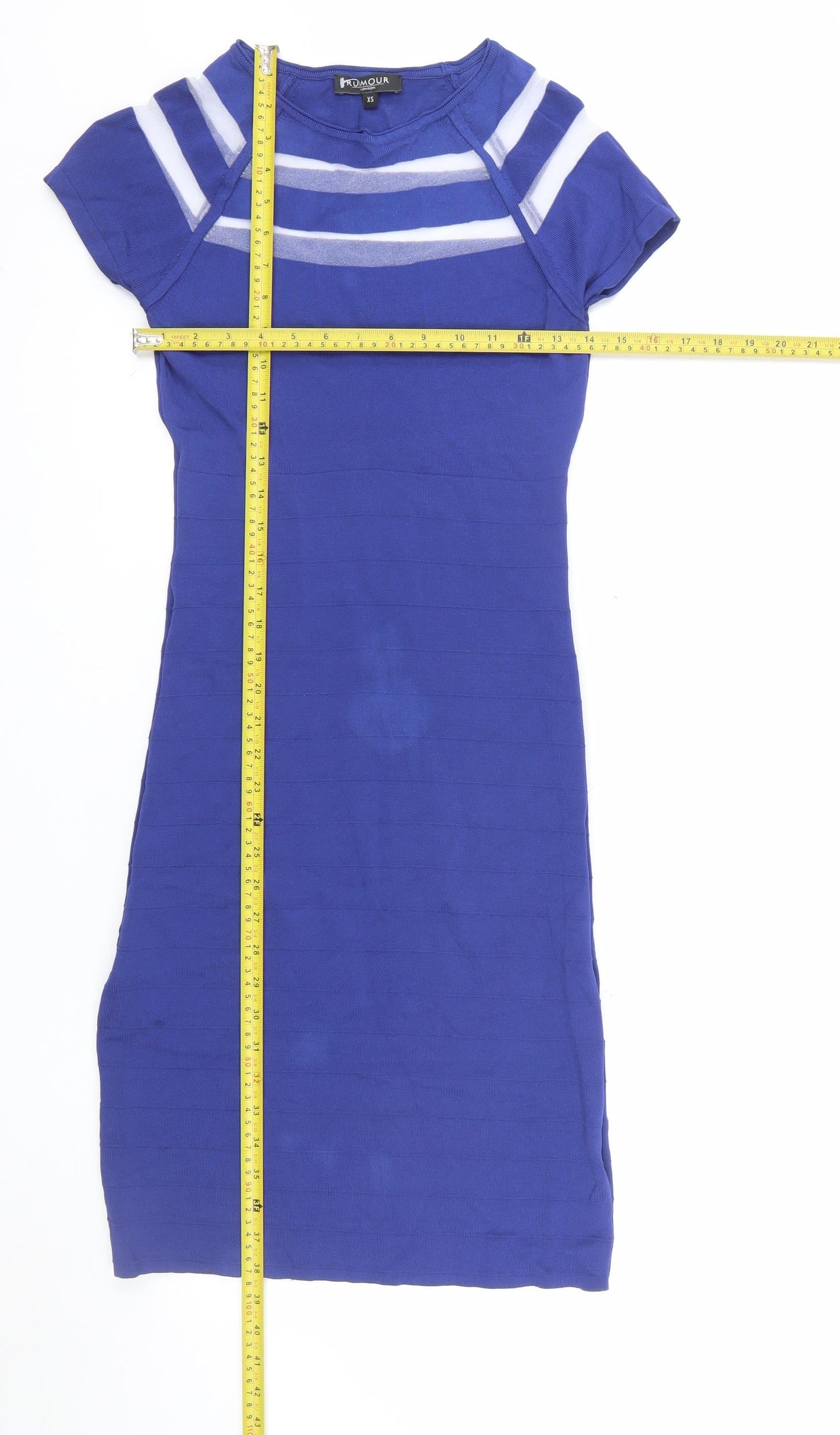 Rumour London Women Blue XS Bodycon Knit Short Sleeve Dress