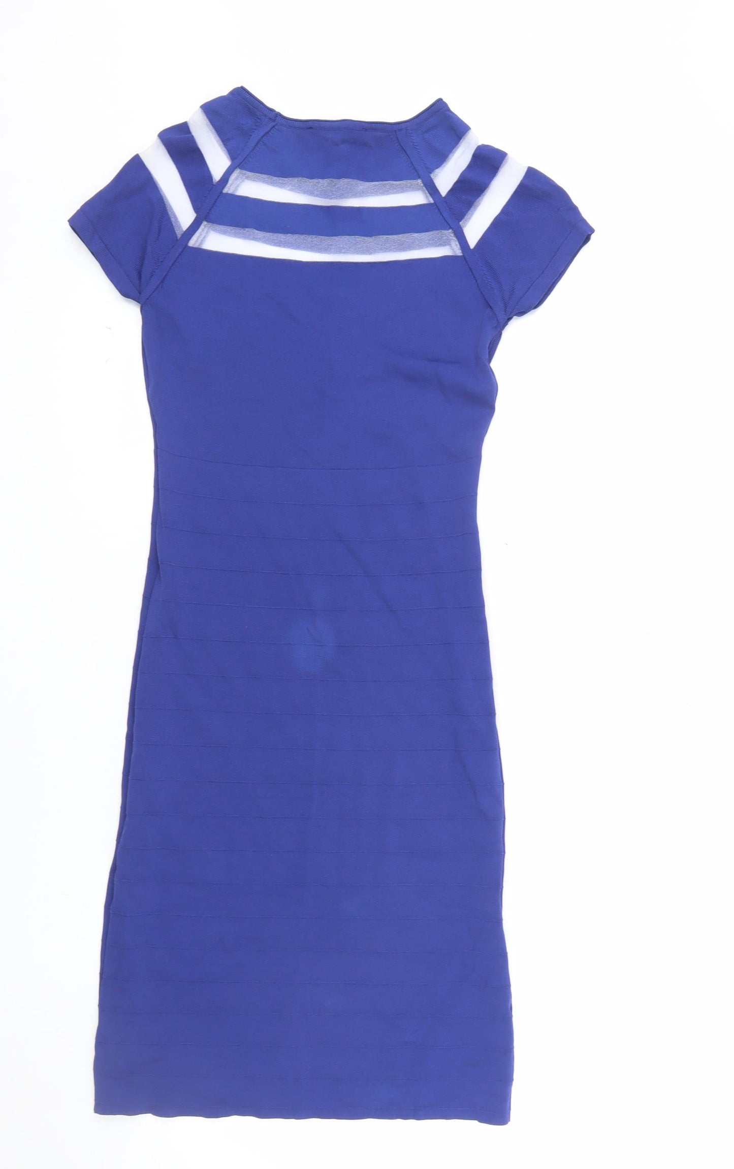 Rumour London Women Blue XS Bodycon Knit Short Sleeve Dress