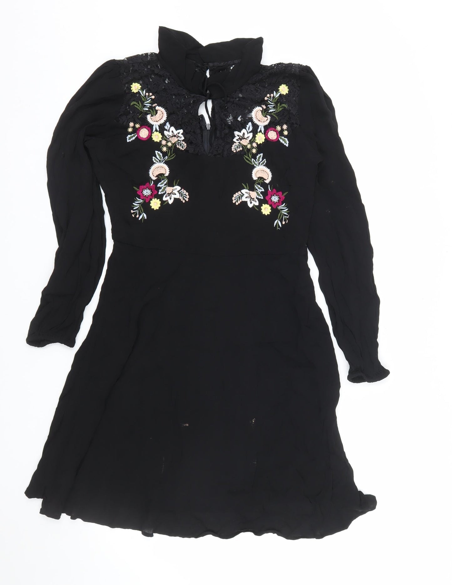Red Herring Women's Black Floral Lace Fit & Flare Dress Size 12