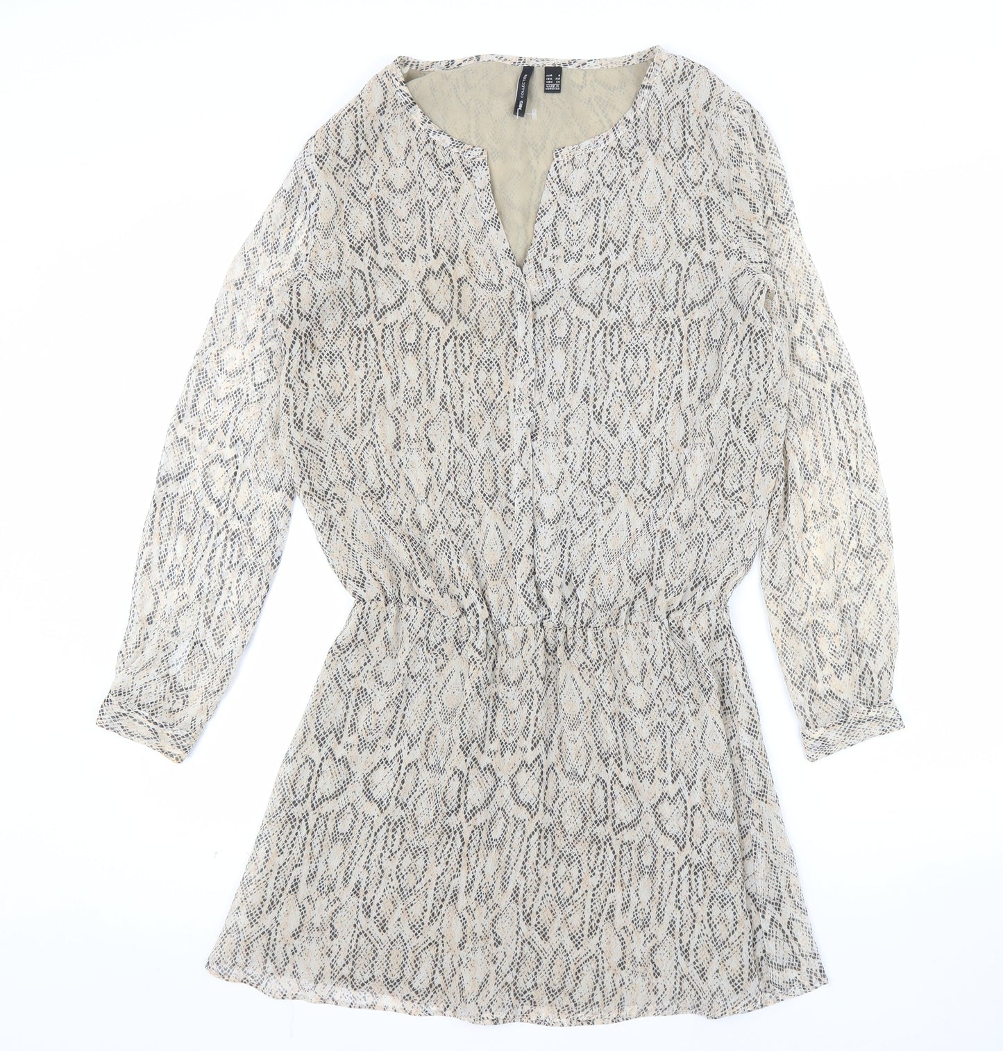 MNG Collection Women Beige Snake Print Short Shift Dress Size S