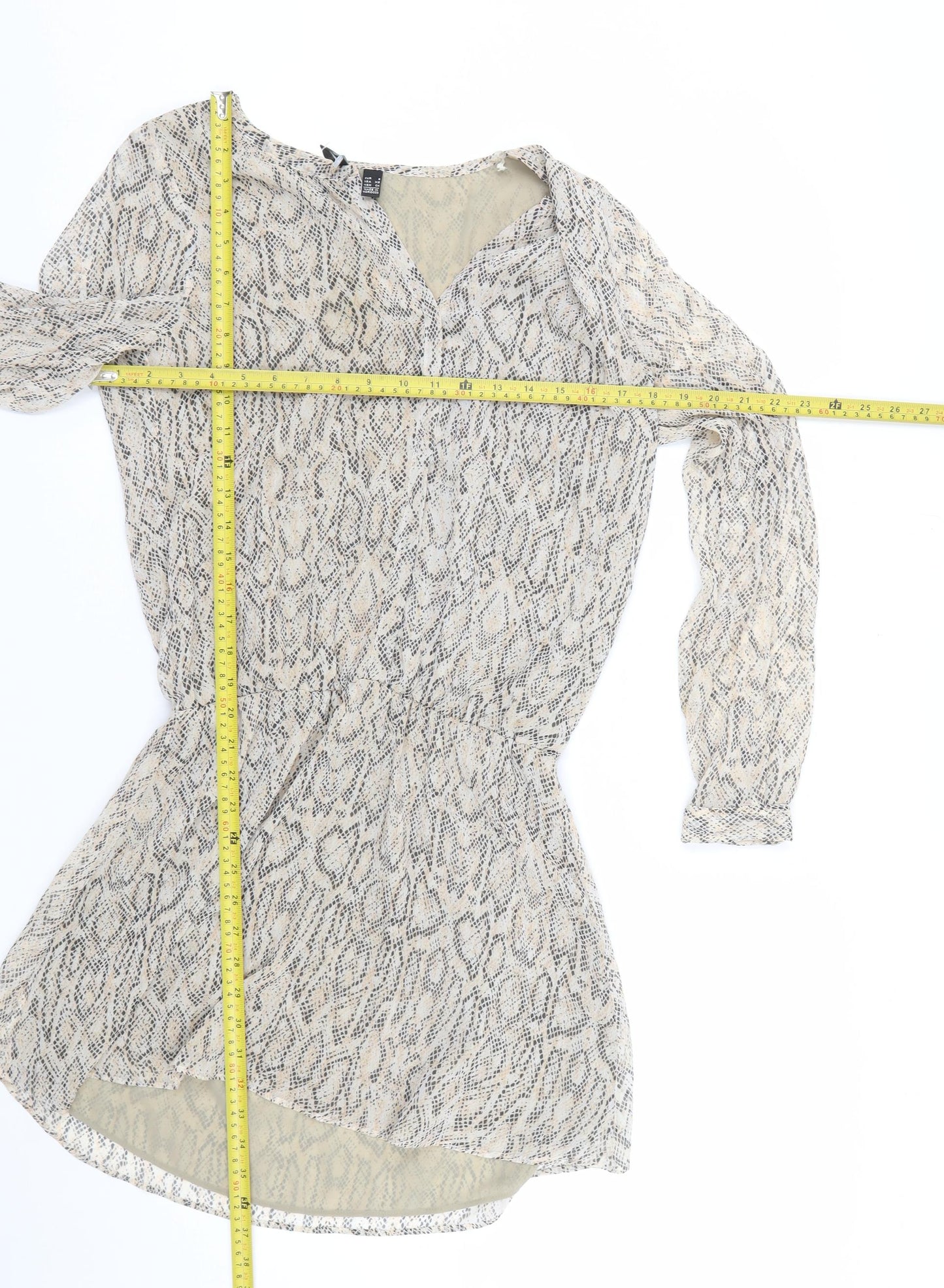 MNG Collection Women Beige Snake Print Short Shift Dress Size S