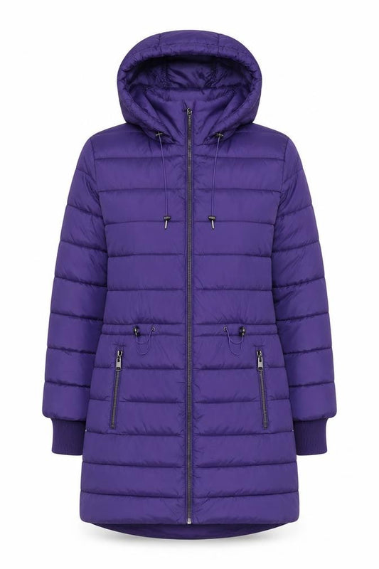Gallery Women’s Purple Hooded Puffer Jacket UK 14 Lined Zip Coat