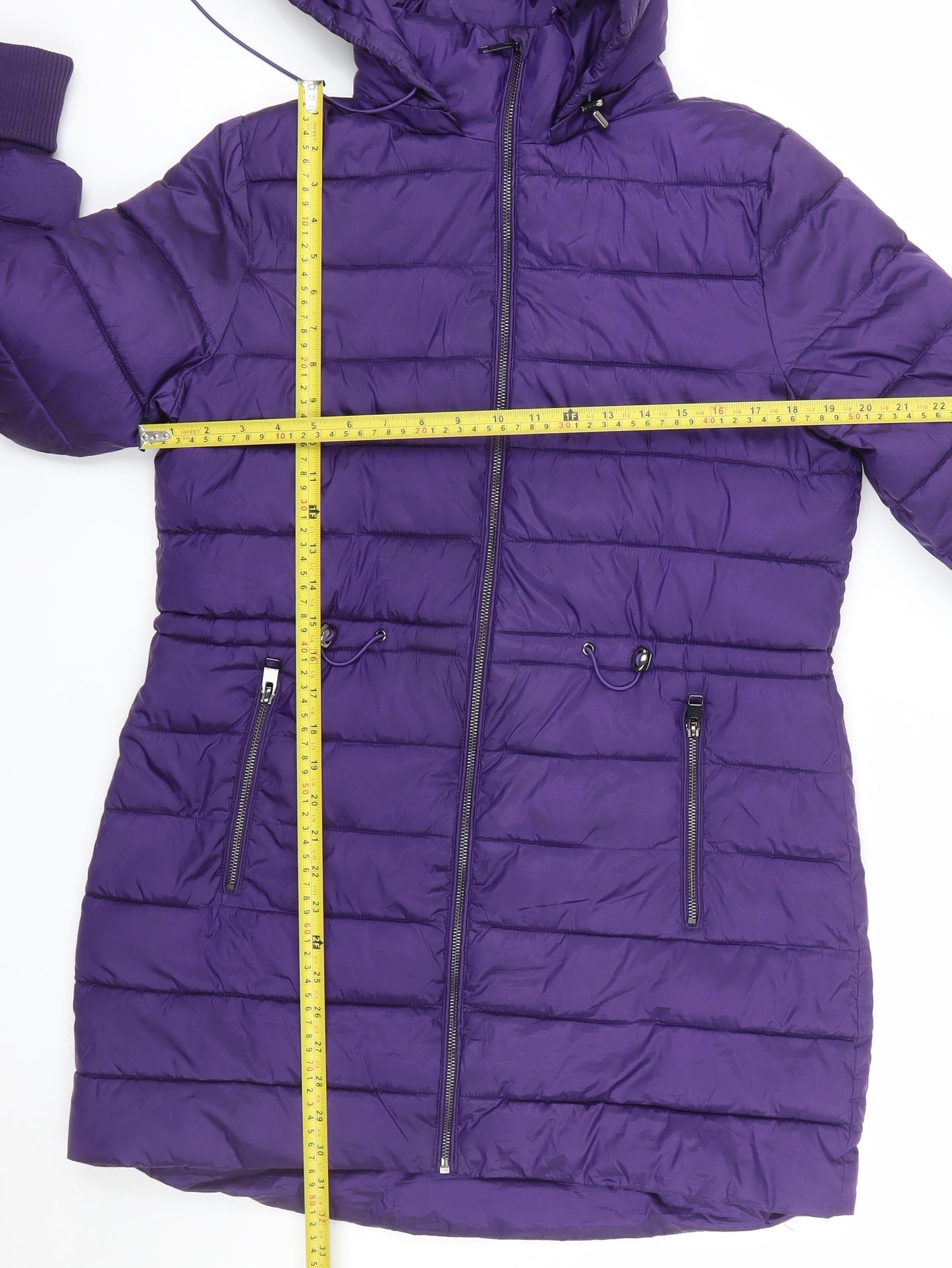 Gallery Women’s Purple Hooded Puffer Jacket UK 14 Lined Zip Coat