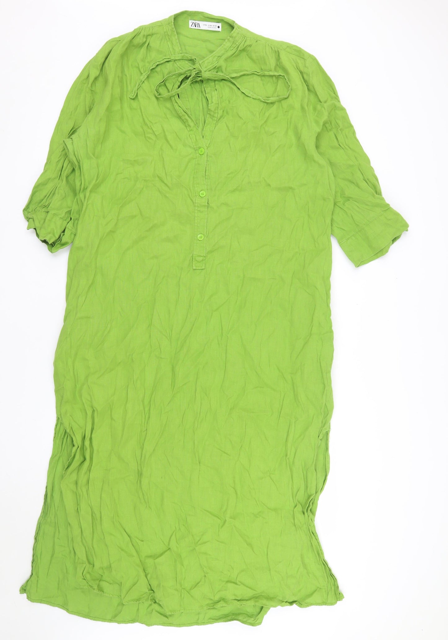 Zara Womens Green Lyocell Shirt Dress XL Half Sleeve
