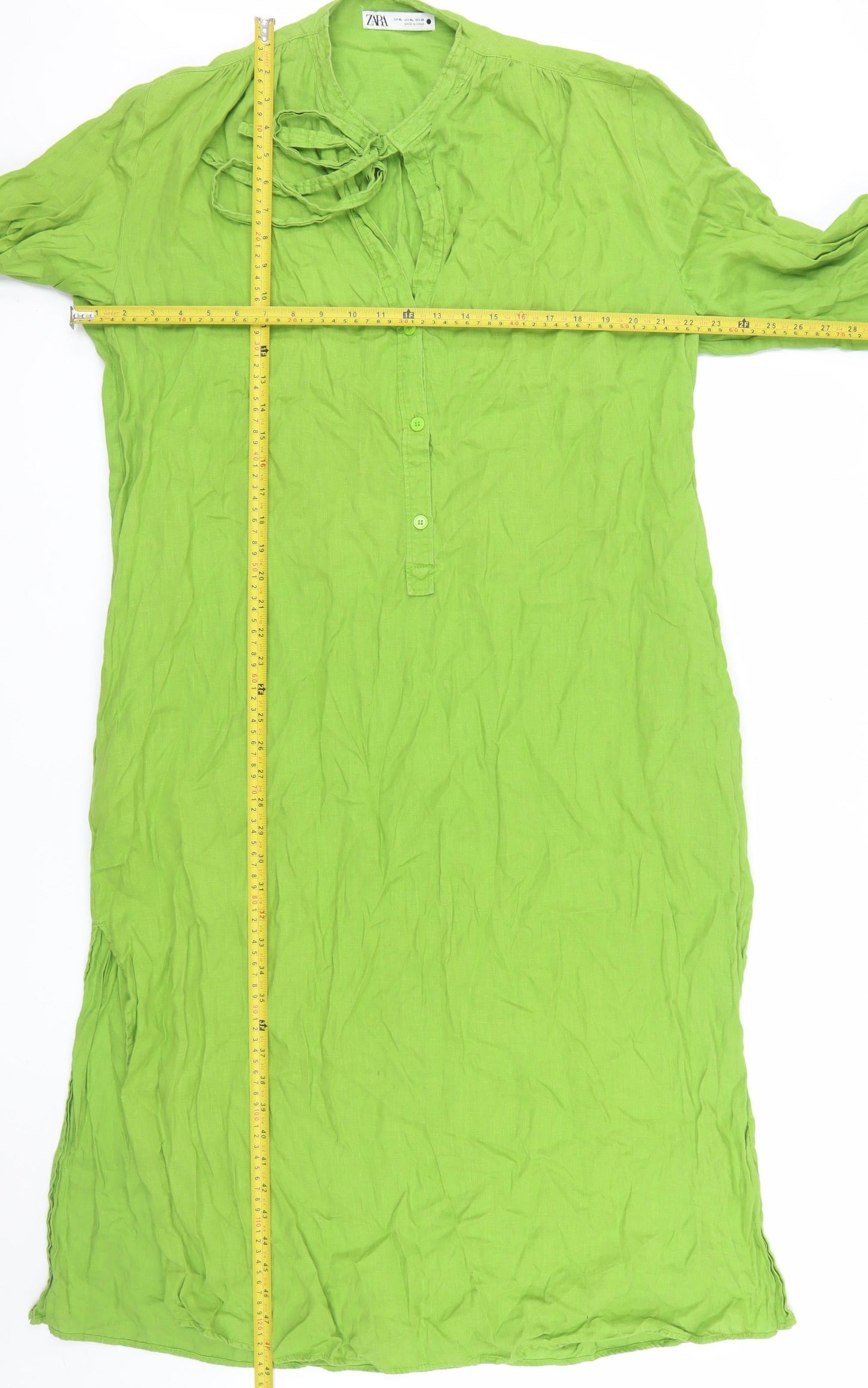 Zara Womens Green Lyocell Shirt Dress XL Half Sleeve