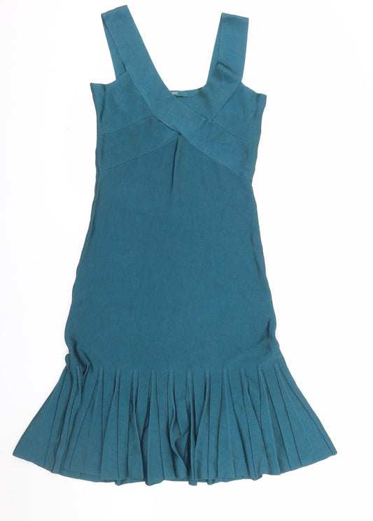 Next Women’s Blue Fit & Flare Pleated Sleeveless Knit Dress UK 12