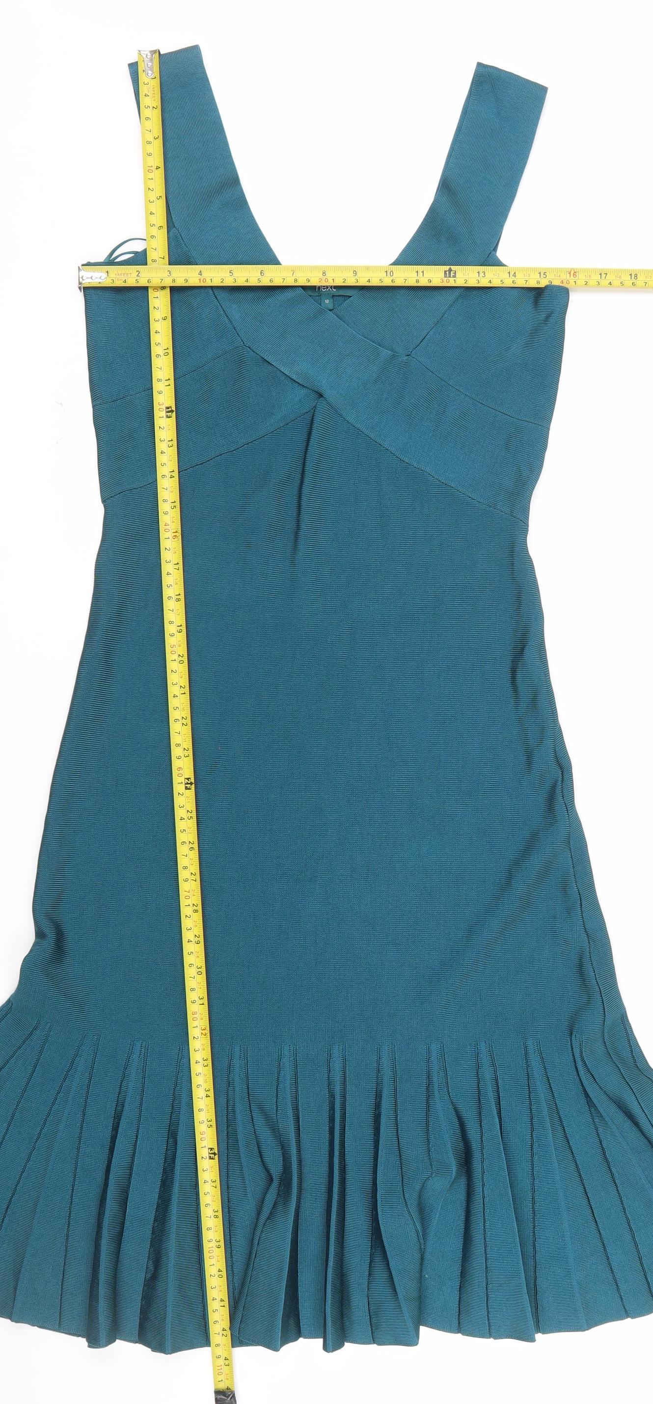 Next Women’s Blue Fit & Flare Pleated Sleeveless Knit Dress UK 12