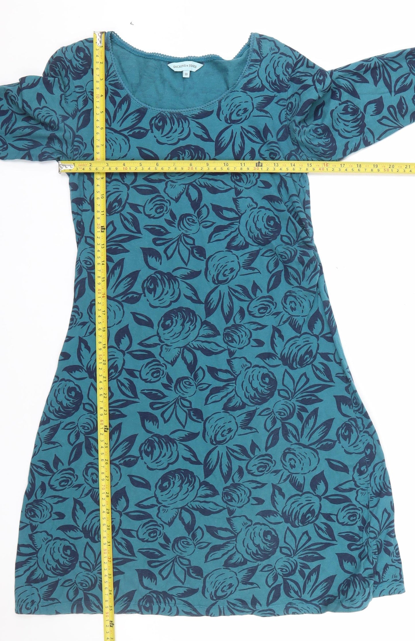 Dickins & Jones Women's Blue Floral Cotton Shift Dress Size 10