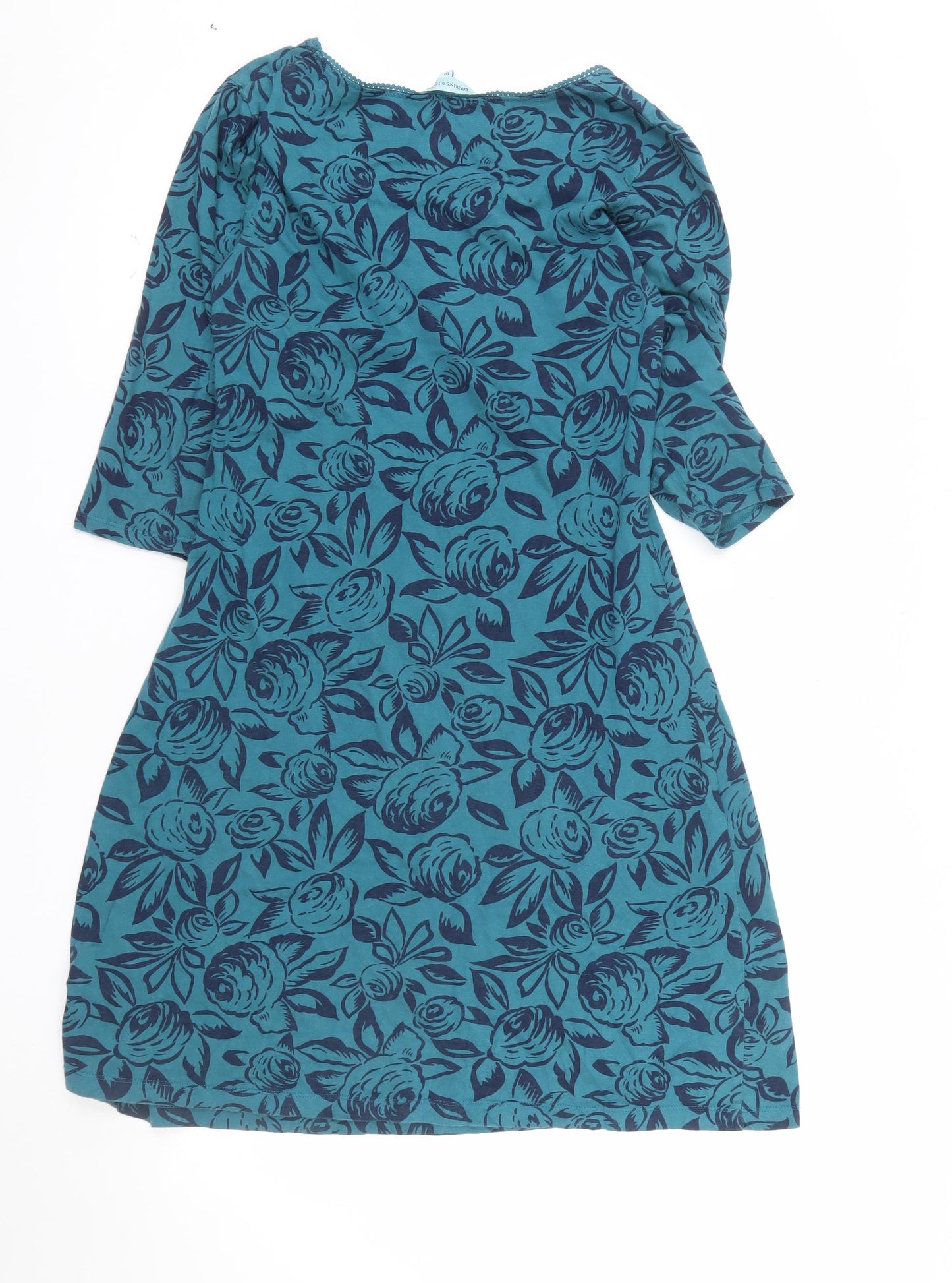 Dickins & Jones Women's Blue Floral Cotton Shift Dress Size 10