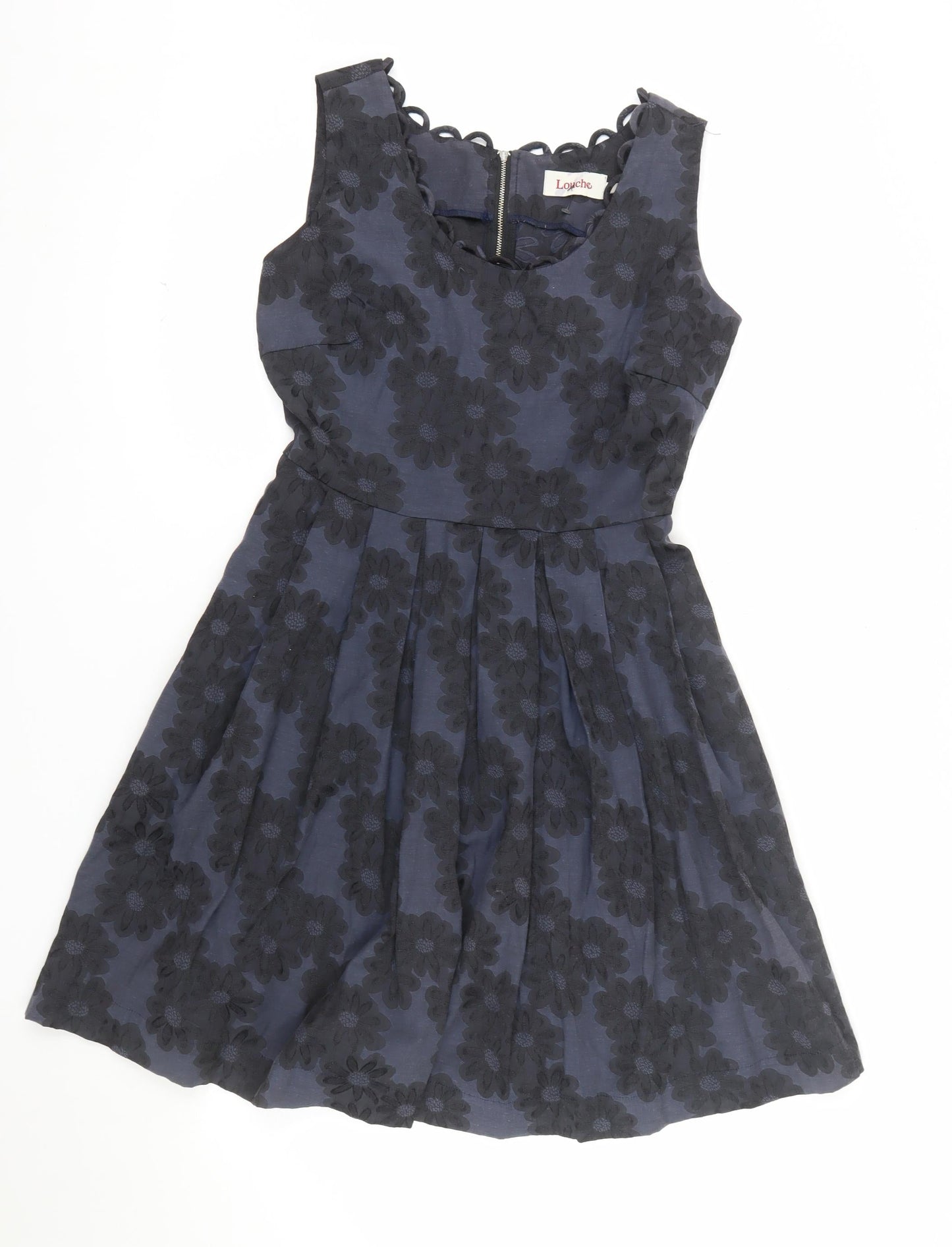 Louche Women's Navy Floral Fit & Flare Sleeveless Dress Size 10