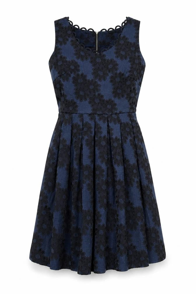 Louche Women's Navy Floral Fit & Flare Sleeveless Dress Size 10