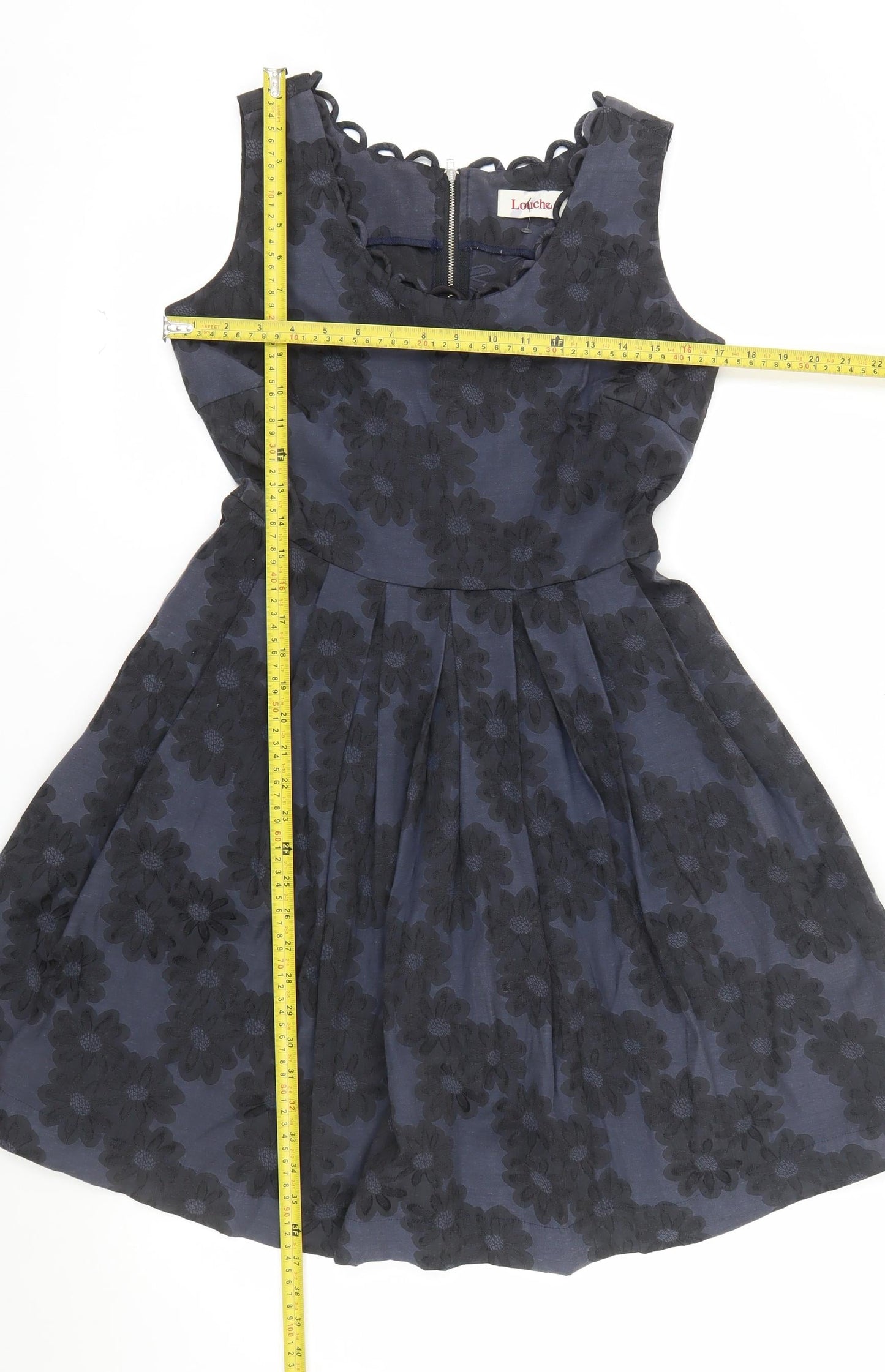 Louche Women's Navy Floral Fit & Flare Sleeveless Dress Size 10