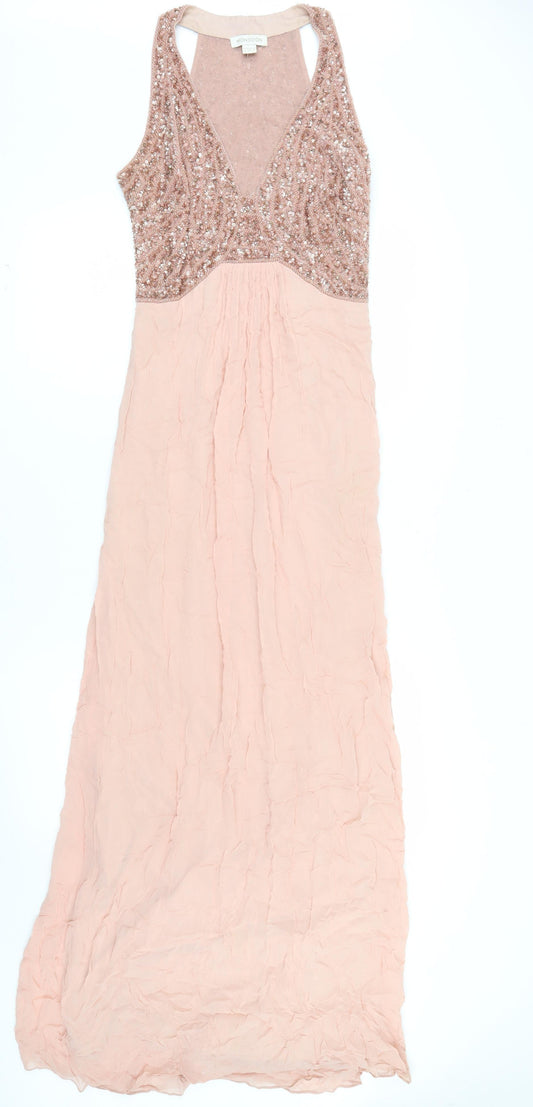 Monsoon Women Pink Sequin Maxi Dress Size 10 Sleeveless Formal